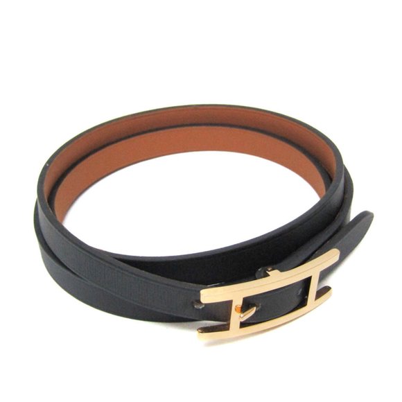 Hermes B-Api Choker Leather,Metal Wrap Bracelet Black,Gold - Picture 1 of 8
